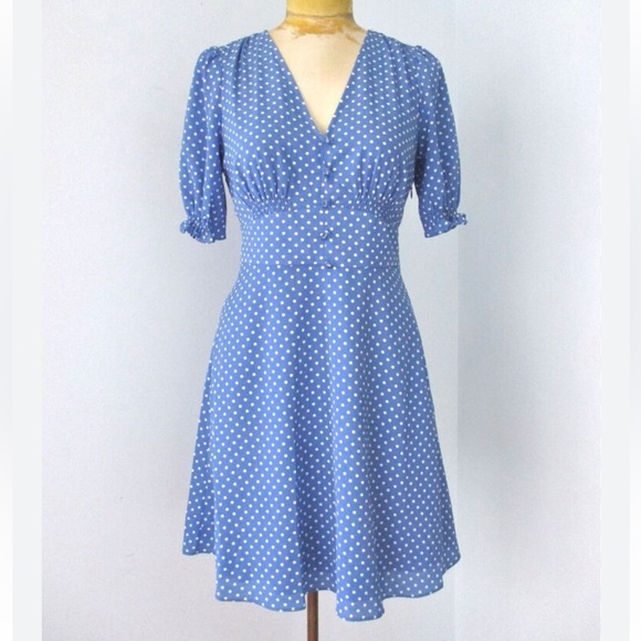 Kate Spade Cornflower Blue Tea Garden Toss Poplin Fit and Flare Dress - Picture 3 of 16